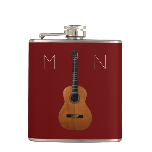 Musical Guitar Monogram Red Personalized Flask (Front)