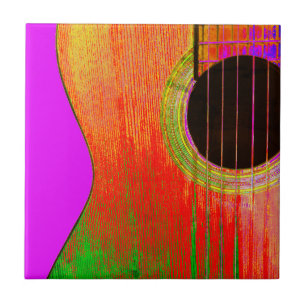 Musical Guitar Red and Purple Abstract Ceramic Tile