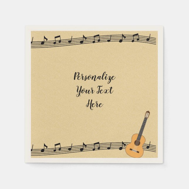Musical Guitar & Sheet Music Personalize Party Napkins (Front)