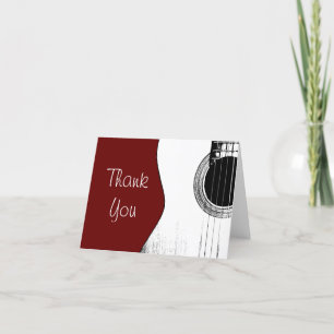 Musical Guitar Simple Red Letterpress Thank You Card