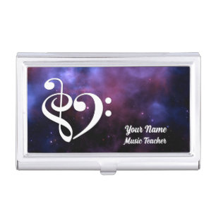 Musical Heart and Purple Nebula Customized Business Card Case