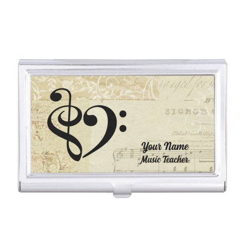 Musical Heart and Vintage Sheet Music Customized Business Card Case