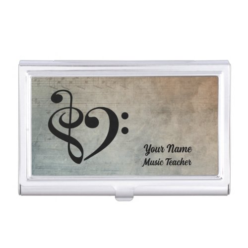 Musical Heart Blue Vintage Sheet Music Customized Business Card Case