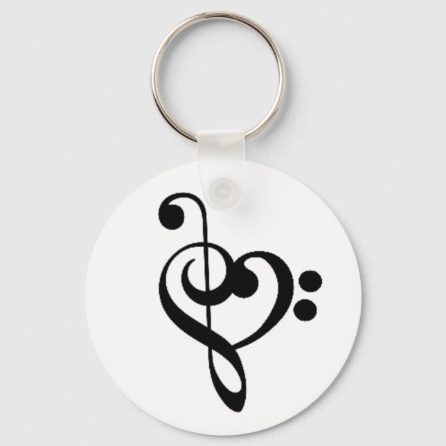 Musical Heart: Entwined Treble and Bass Clefs Keychain (Front)