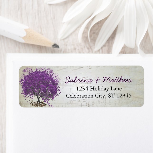 Musical Heart Leafed Tree Plum Return Address Label (Insitu)