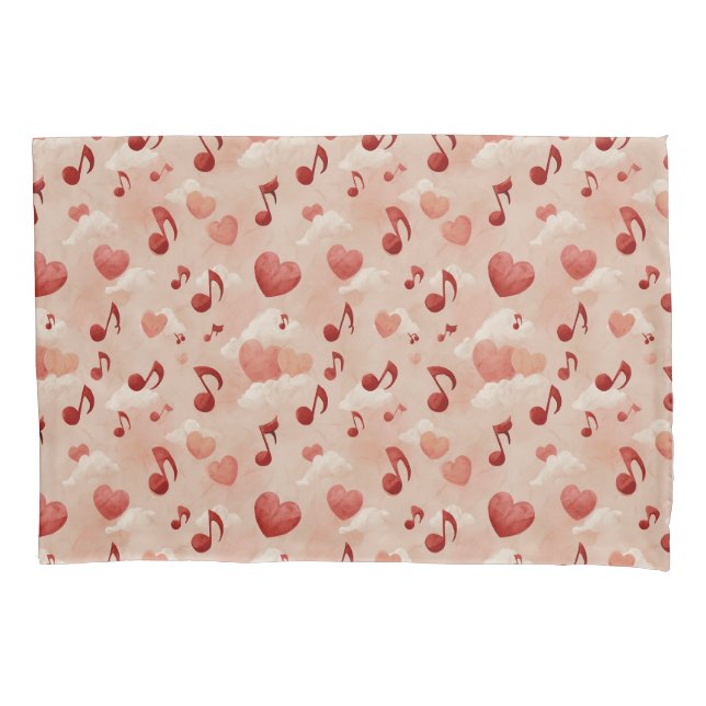 Musical Hearts and Clouds Valentines Pattern Pillow Case (Front)