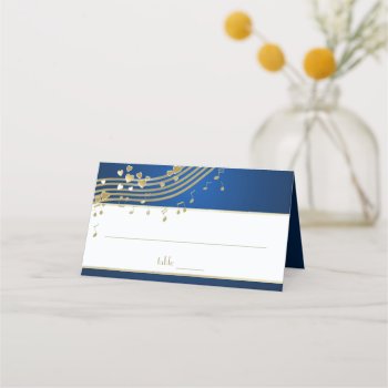 Musical Hearts Blue And Gold Event Place Card by happygotimes at Zazzle