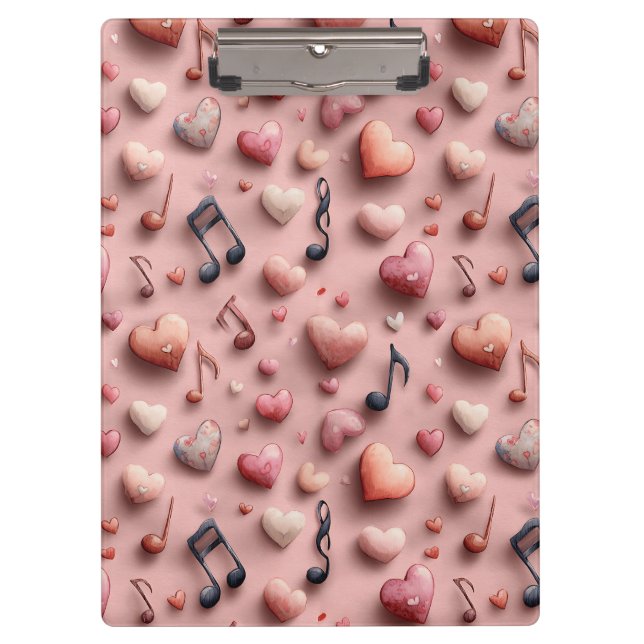 Musical Hearts Valentines Pattern Clipboard (Front)