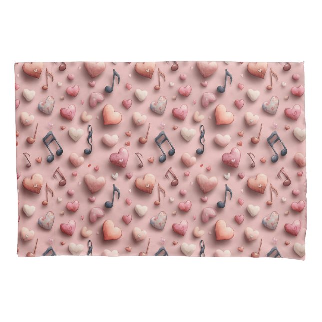 Musical Hearts Valentines Pattern Pillow Case (Front)