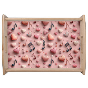Musical Hearts Valentines Pattern Serving Tray