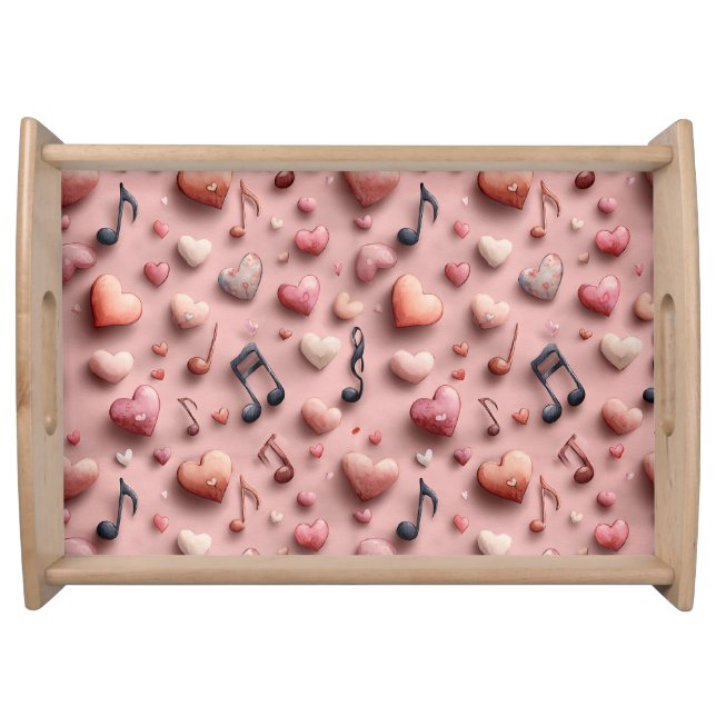 Musical Hearts Valentines Pattern Serving Tray (Front)