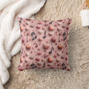 Musical Hearts Valentines Pattern Throw Pillow