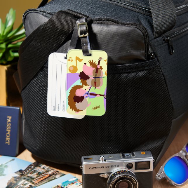 Musical Hedgehogs custom monogram Luggage Tag (Front & Back)