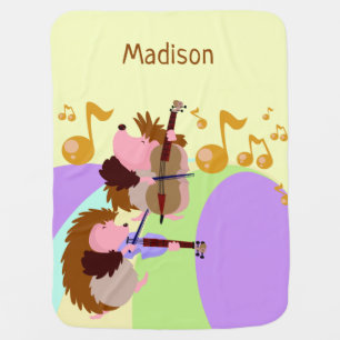 Musical Hedgehogs custom name baby blanket