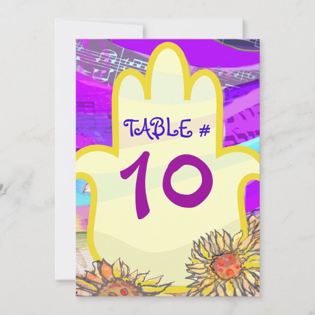 Musical Hemsa Bar Bat Mitzvah Table Seating Number Invitation (Front)