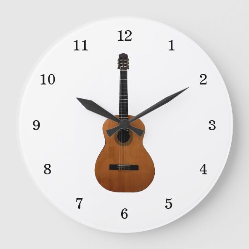 Musical Instrument Acoustic Guitar Black White Large Clock
