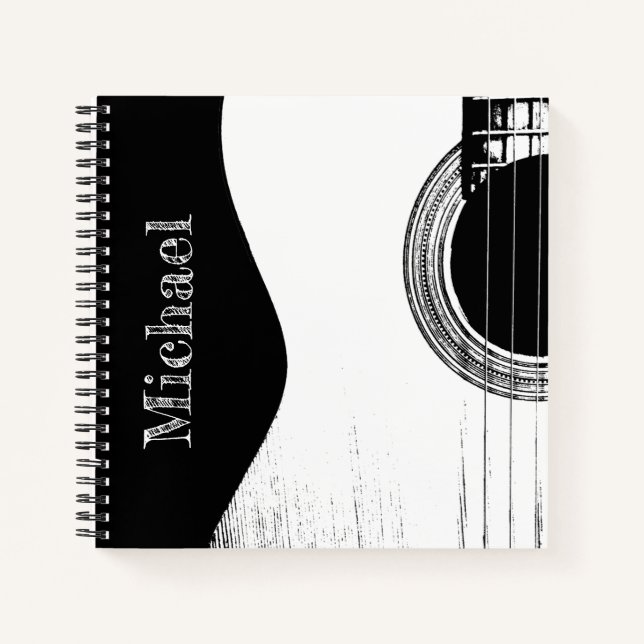 Musical Instrument Acoustic Guitar Black White Notebook (Front)