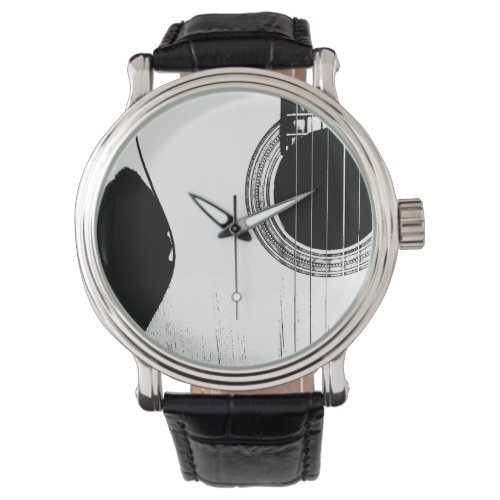 Musical Instrument Acoustic Guitar Black White Watch