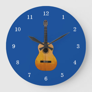 Musical Instrument Acoustic Guitar Blue Large Clock