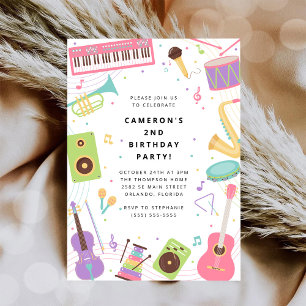 Musical Instrument Birthday Party  Invitation