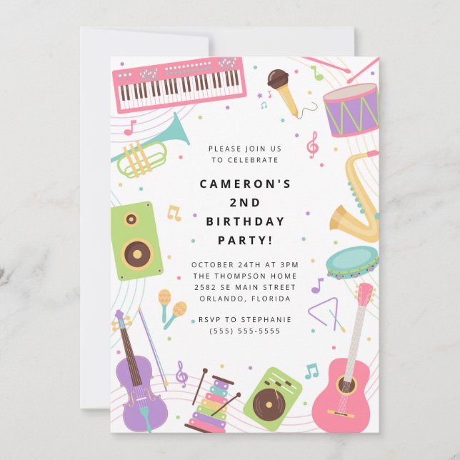 Musical Instrument Birthday Party  Invitation (Front)
