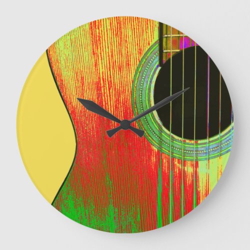 Musical Instrument Colorful Acoustic Guitar  Large Clock