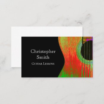 Musical Instrument Guitar Lessons Black  Business Card by Indiamoss at Zazzle