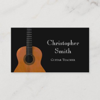 Musical Instrument Guitar Lessons Black White Business Card by Indiamoss at Zazzle