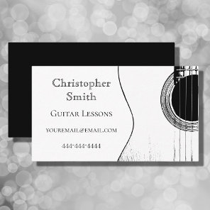 Musical Instrument Guitar Lessons Black White  Business Card