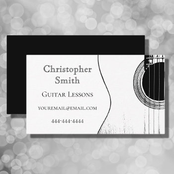 Musical Instrument Guitar Lessons Black White  Business Card by Indiamoss at Zazzle