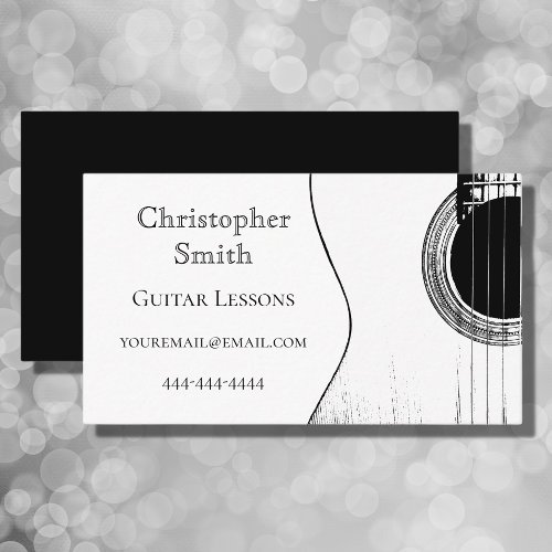 Musical Instrument Guitar Lessons Black White  Business Card