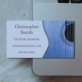 Musical Instrument Guitar Lessons Blue Business Card by Indiamoss at Zazzle