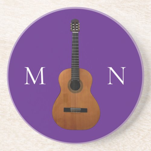 Musical Instrument Guitar Monogram Trendy Purple Coaster