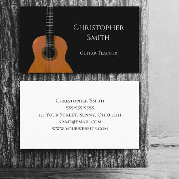 Musical Instrument Guitar Music Teacher Black Business Card by IndiamossPaperCo at Zazzle