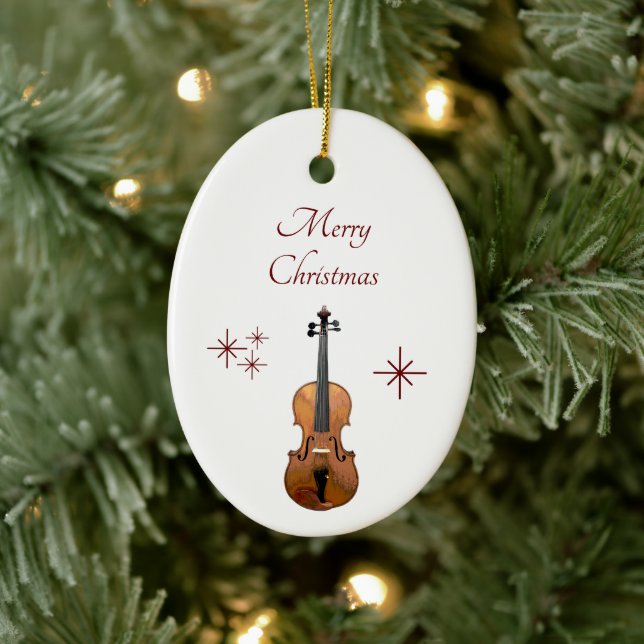 Musical Instrument Violin Christmas Ceramic Ornament (Tree)