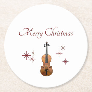 Musical Instrument Violin Christmas Round Paper Coaster