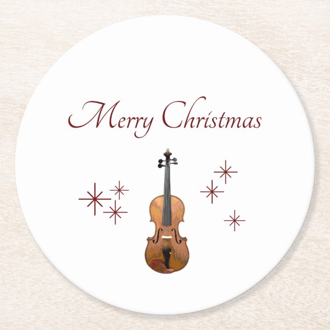 Musical Instrument Violin Christmas Round Paper Coaster (Front)