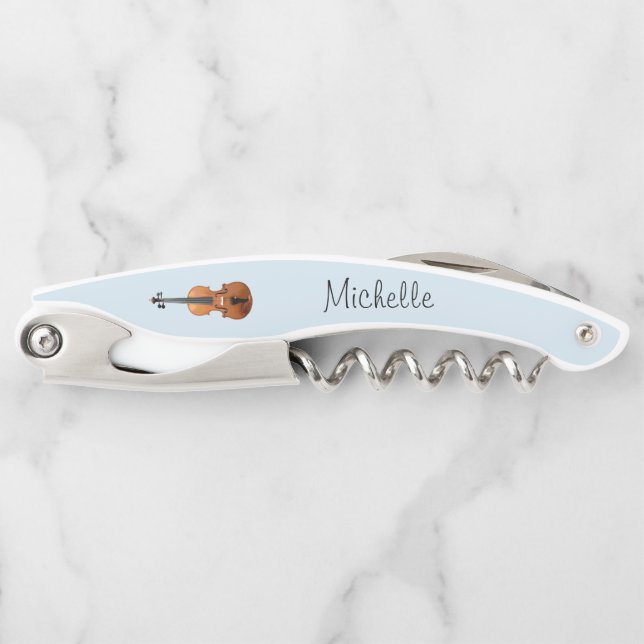 Musical Instrument Violin Cute Blue Waiter's Corkscrew (Front)