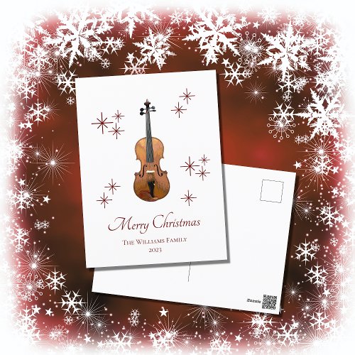 Musical Instrument Violin Cute Christmas Holiday Postcard
