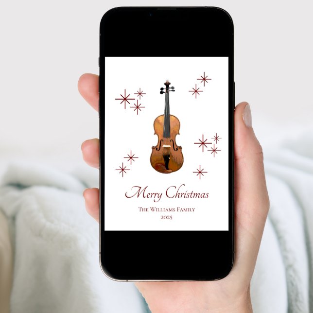 Musical Instrument Violin Festive Christmas Holiday Card (Front Digital)