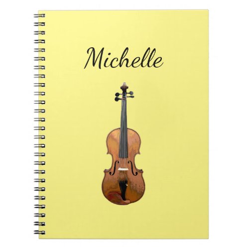 Musical Instrument Violin Personalized Yellow Notebook