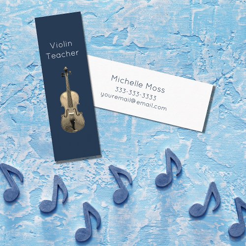 Musical Instrument Violin Teacher Navy Blue  Mini Business Card