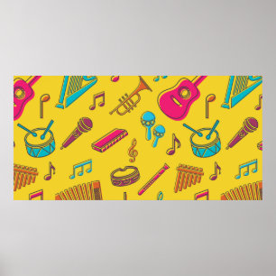 Musical instruments background. musical notes. poster