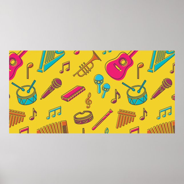 Musical instruments background. musical notes.  poster (Front)