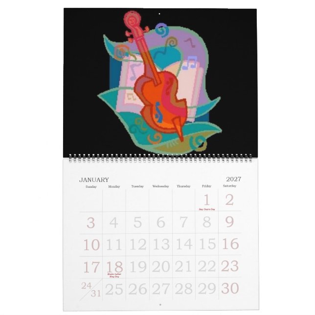 Musical Instruments Calendar (Jan 2027)