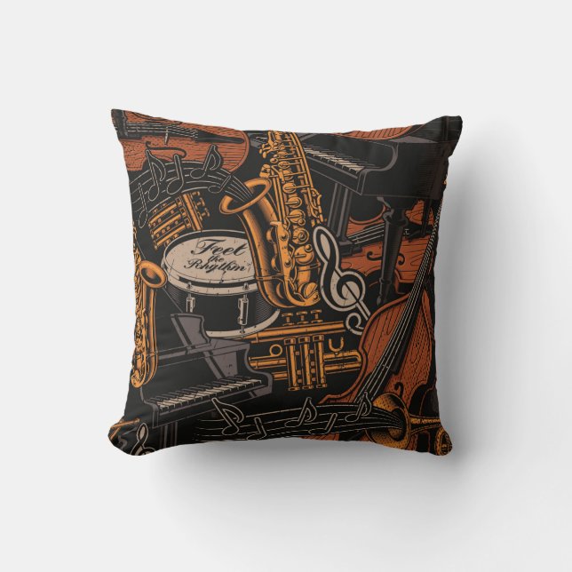 Musical Instruments Everywhere Throw Pillow (Front)