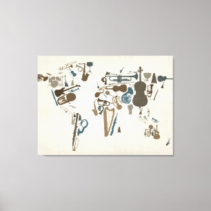 Musical Instruments Map of the World Canvas Print