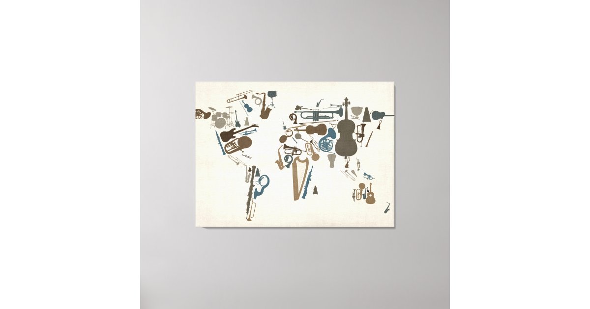 Musical Instruments Map of the World Canvas Print | Zazzle