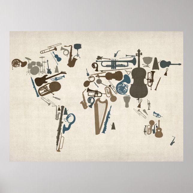 Musical Instruments Map of the World Poster (Front)