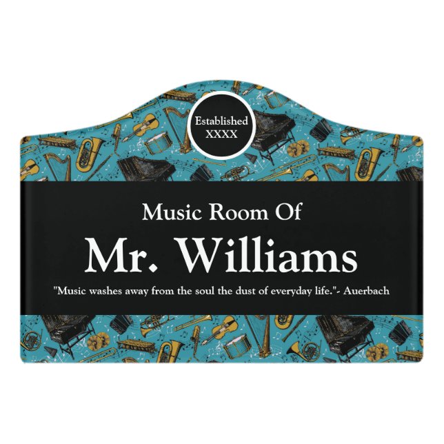 Musical Instruments, Music Band Room, Personalized Door Sign (Small Crest Front)